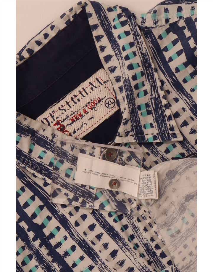 Мужская рубашка с коротким рукавом Desigual XL, синяя, хлопок с геометрическим рисунком
