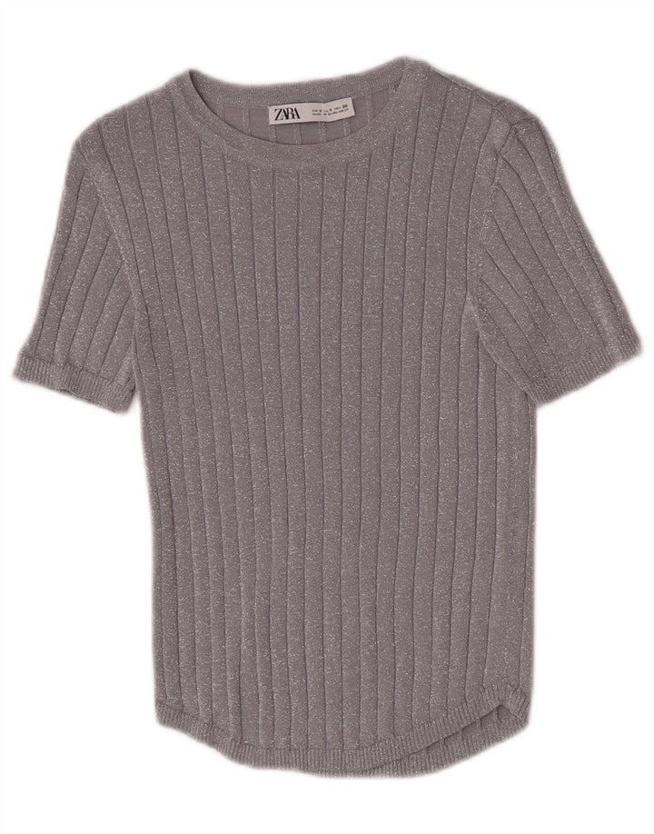 Женская блузка Zara Top UK 8, маленькая, серебристая в крапинку