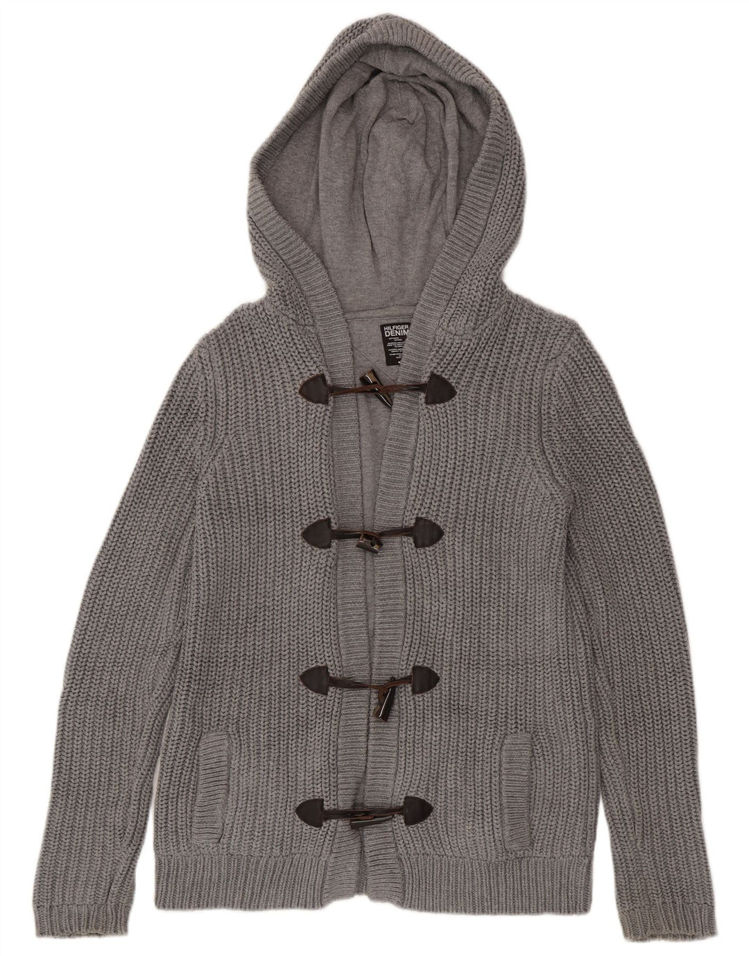Мужской кардиган с капюшоном Tommy Hilfiger, хлопковый свитер среднего серого цвета