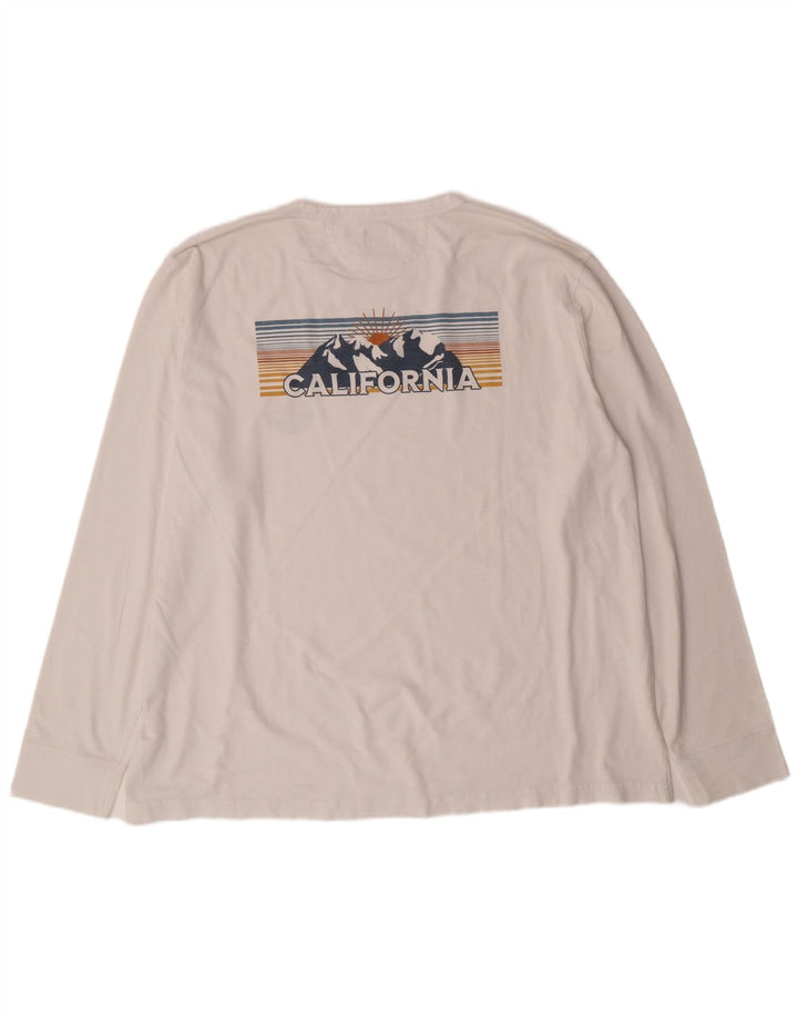 VINTAGE Mens Graphic Top Long Sleeve 2XL White Cotton
