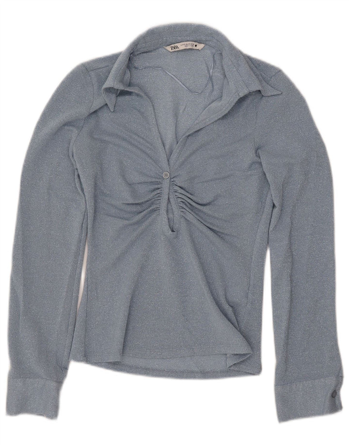 Женская блузка с длинным рукавом ZARA UK 6 XS Синяя вискоза