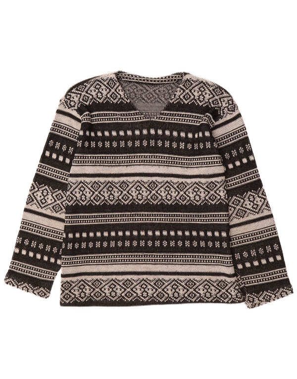 Винтажный женский джемпер с v-образным вырезом, Великобритания, 18 XL, черный с геометрическим рисунком