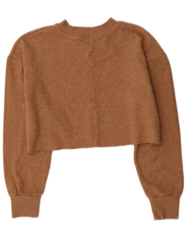 Zara Womens Crop Oversized Crew Neck Jumper Sweater UK 10 Small Brown