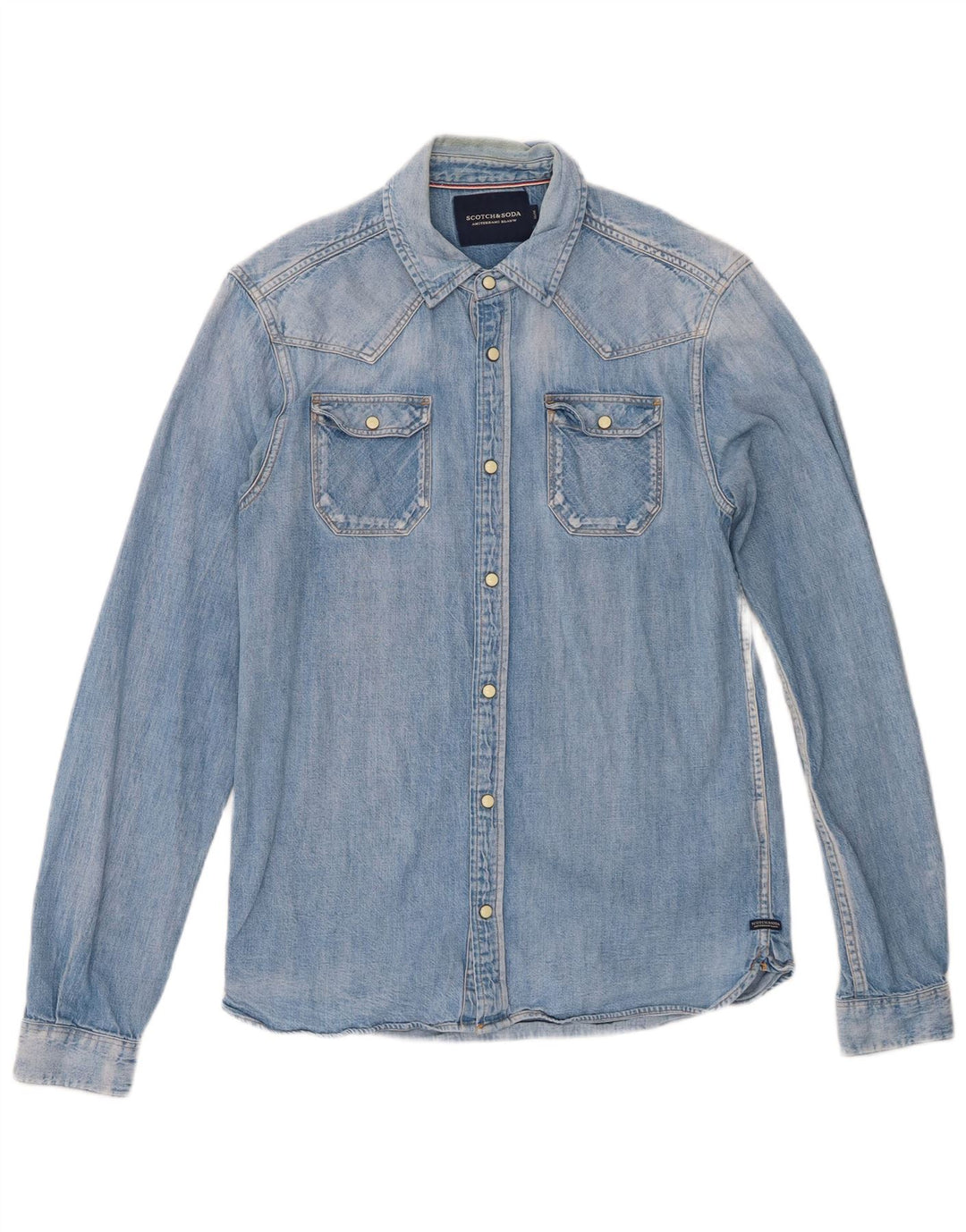 Мужская тонкая джинсовая рубашка Scotch & Soda из хлопка среднего синего цвета