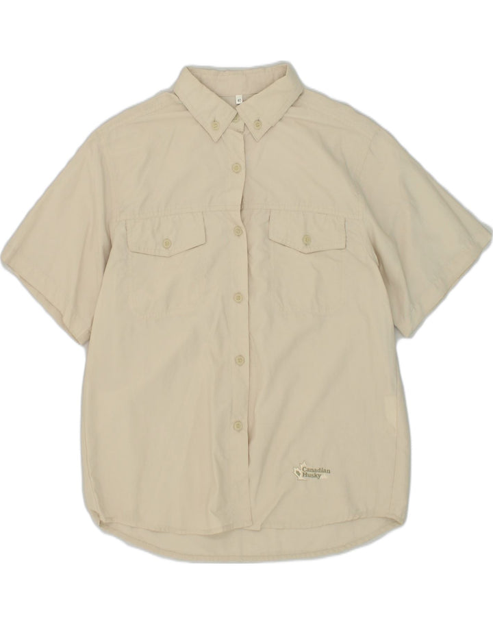 VINTAGE Womens Short Sleeve Shirt Size 40 Medium Beige Polyamide | Vintage Vintage | Thrift | Second-Hand Vintage | Used Clothing | Messina Hembry 