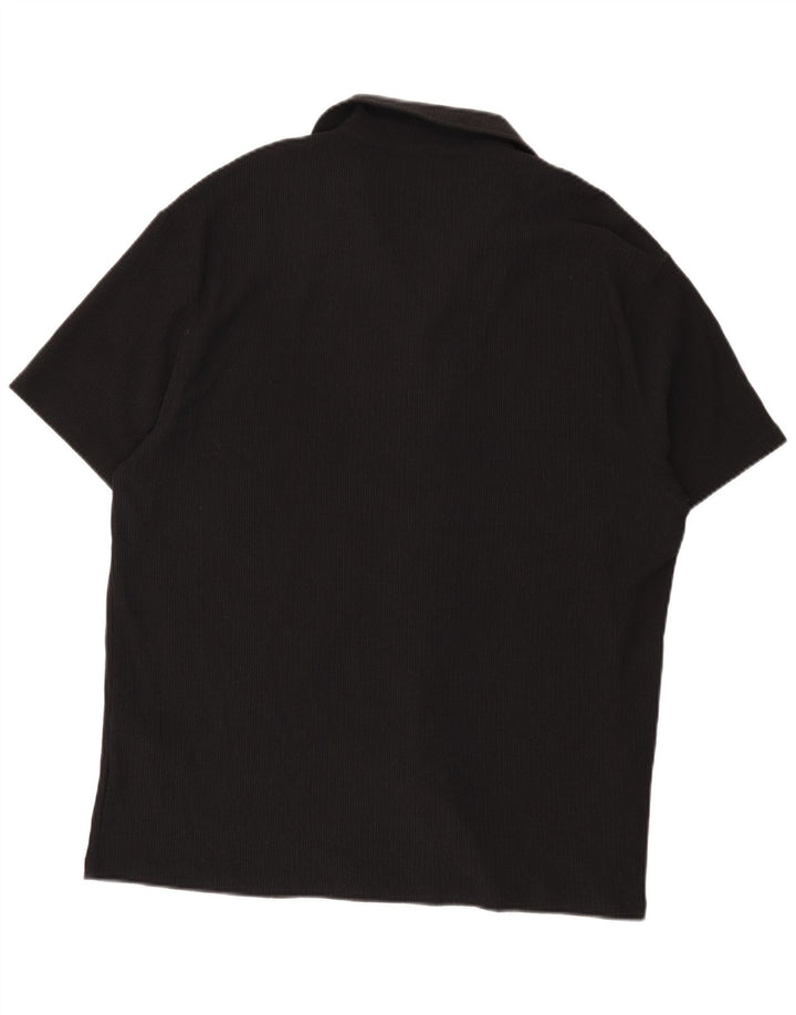 Мужская рубашка Reiss с коротким рукавом с рисунком, 2XL, черная, полиэстер, современный стиль