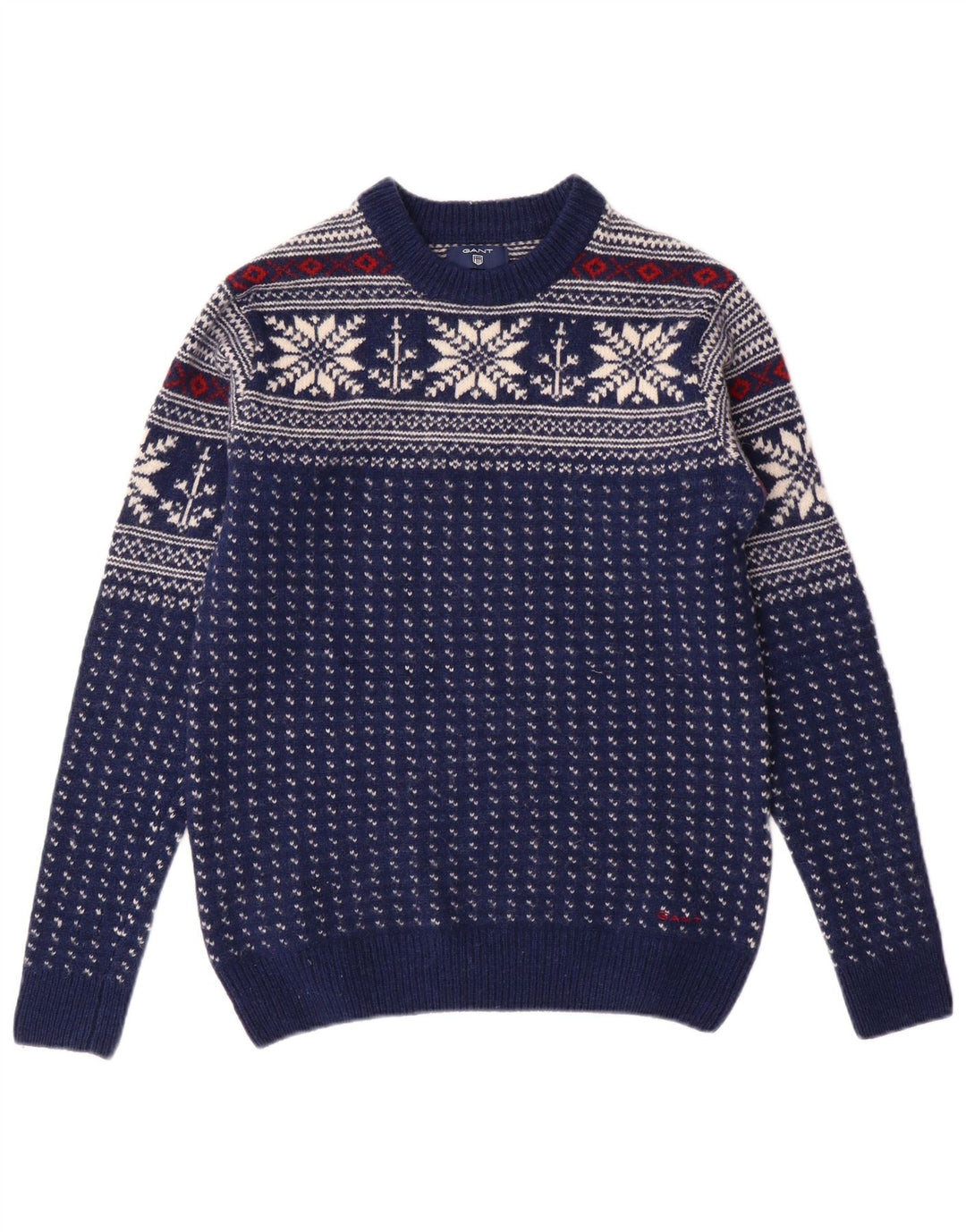 Мужской джемпер GANT с круглым вырезом, маленький темно-синий, шерсть Fair Isle
