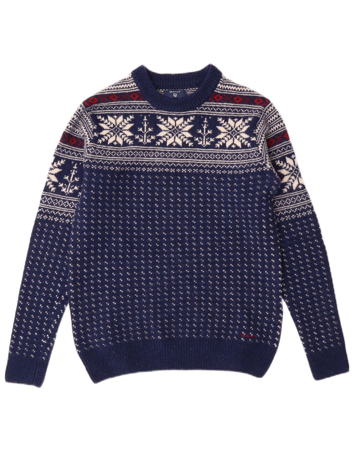 Мужской джемпер GANT с круглым вырезом, маленький темно-синий, шерсть Fair Isle
