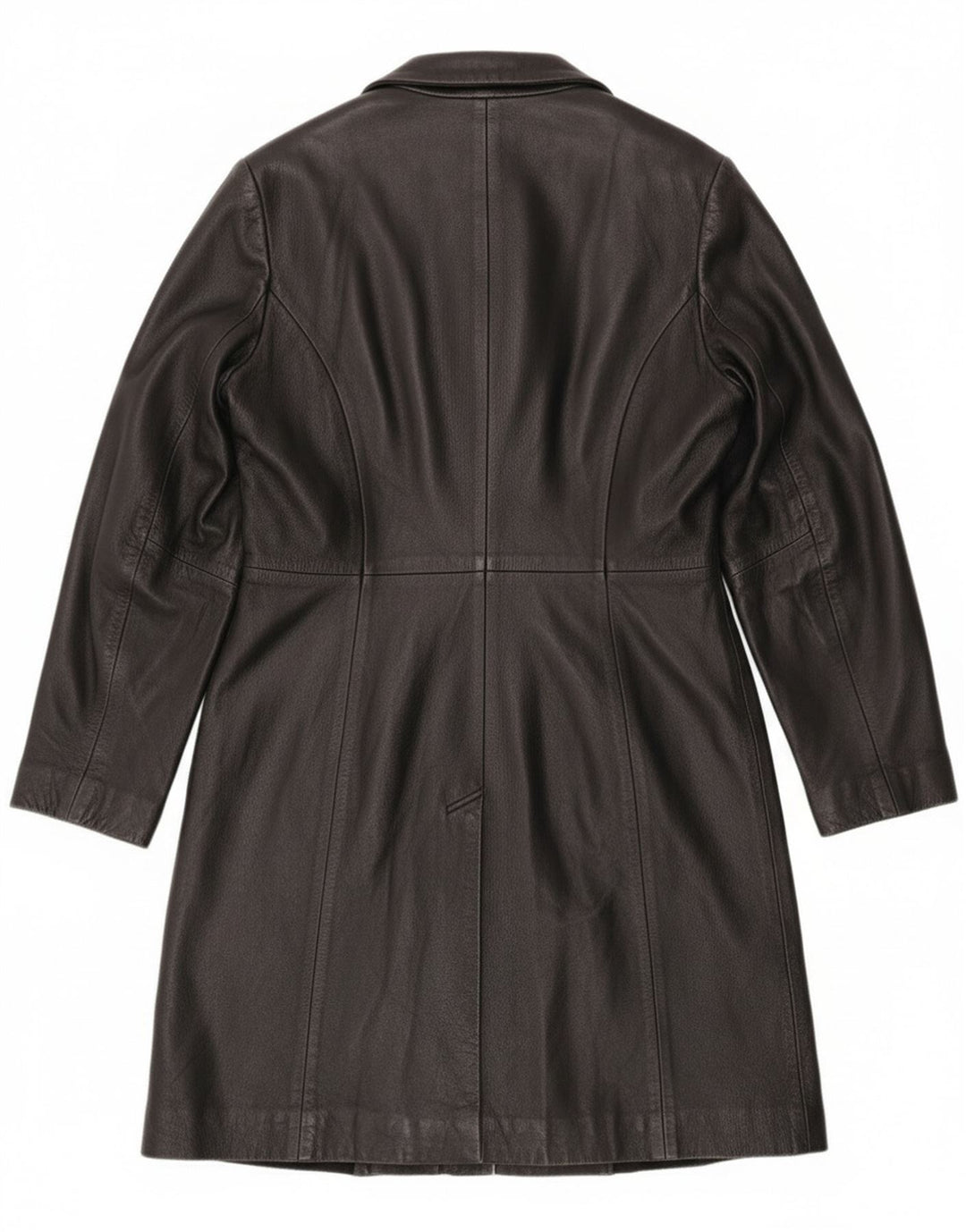 Винтажное женское кожаное пальто UK 12, среднее черное кожаное пальто