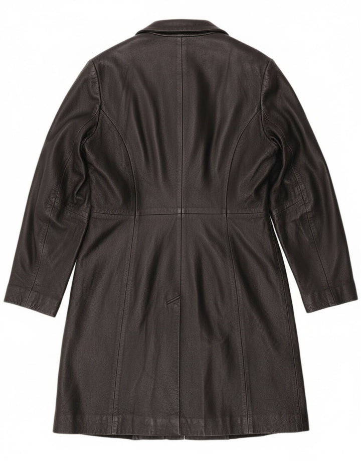 Винтажное женское кожаное пальто UK 12, среднее черное кожаное пальто