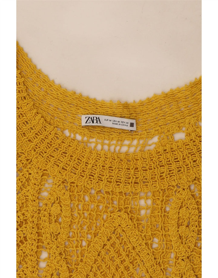 Женский укороченный жилет крючком Zara UK 12, средний желтый цвет