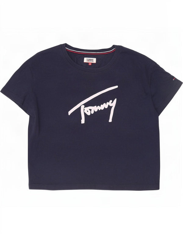 Женская укороченная футболка с рисунком Tommy Hilfiger Top UK 10, маленькая, темно-синяя