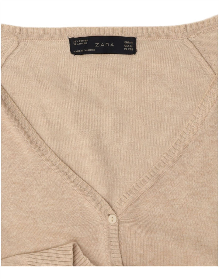 ZARA Womens Cardigan Sweater UK 12 Medium Beige Cotton