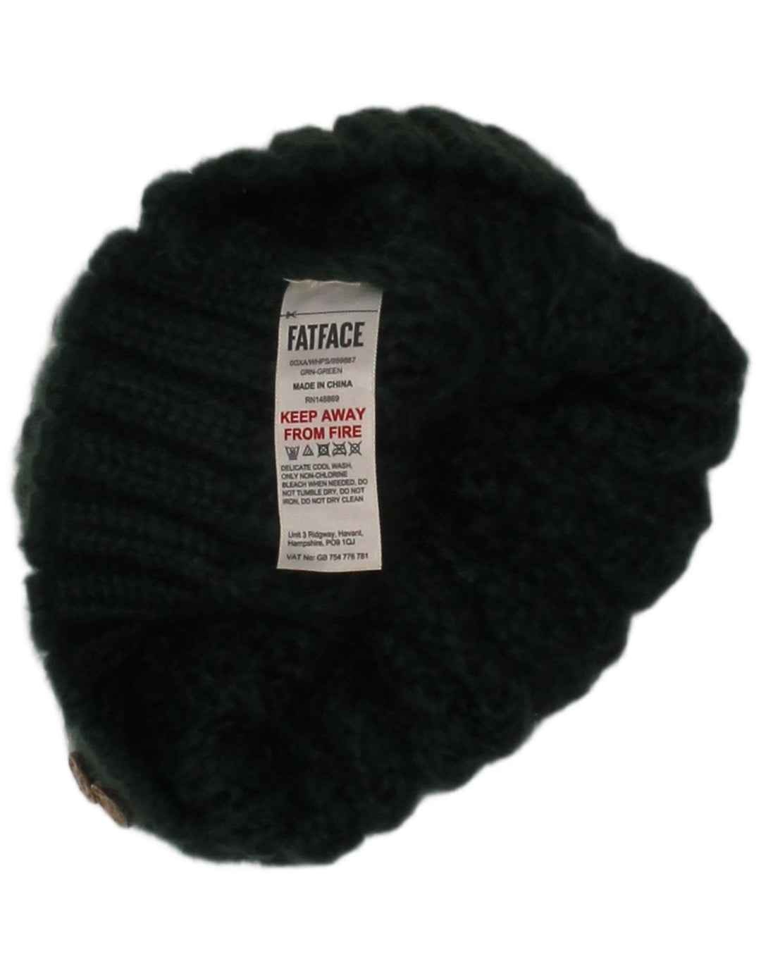 FAT FACE Womens Knit Beanie Hat One Size Green Acrylic Winter