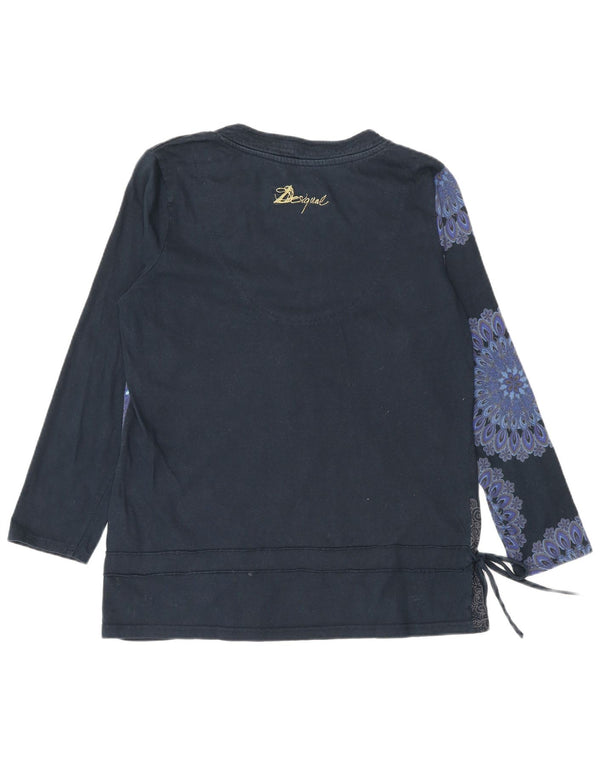 Женский топ с длинным рукавом Desigual, Великобритания 18 XL, темно-синий с цветочным принтом