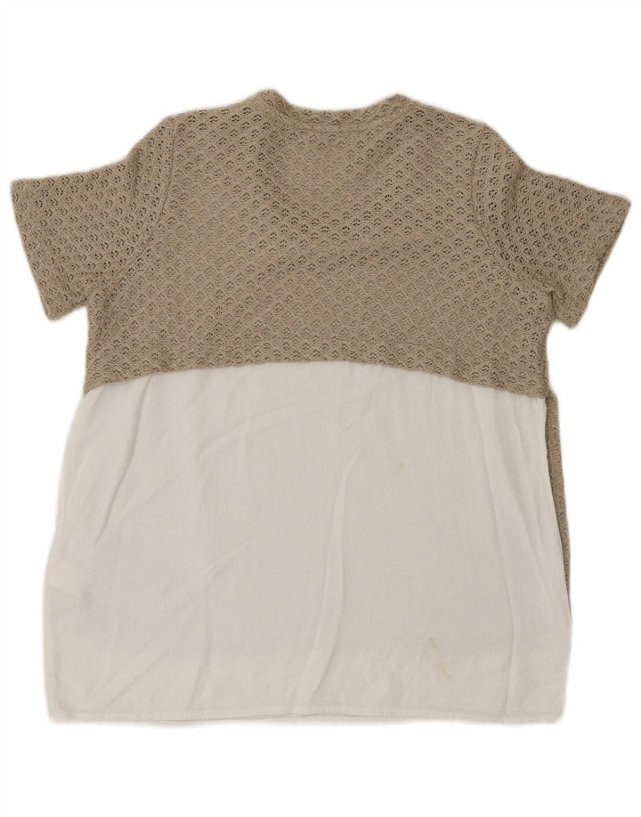Женская блузка крючком Zara Top UK 12, средний бежевый, полиэстер с цветными блоками