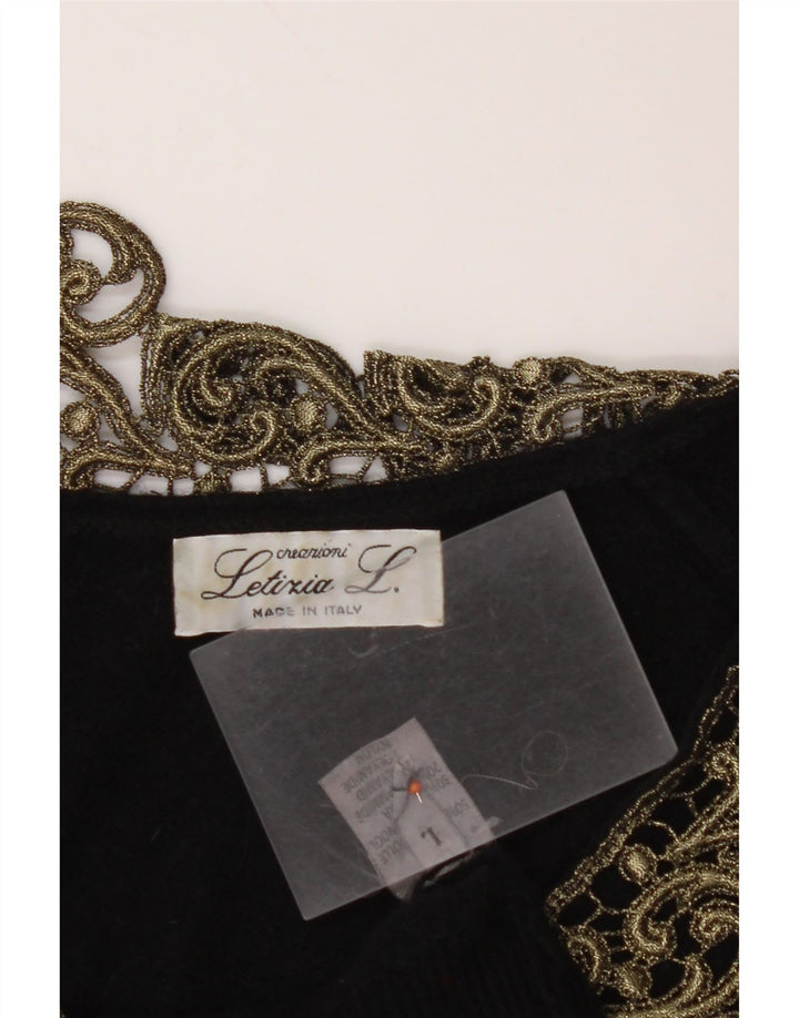 LETIZIA L. Женский джемпер с v-образным вырезом, Великобритания 16, большой черный, шерсть с пейсли