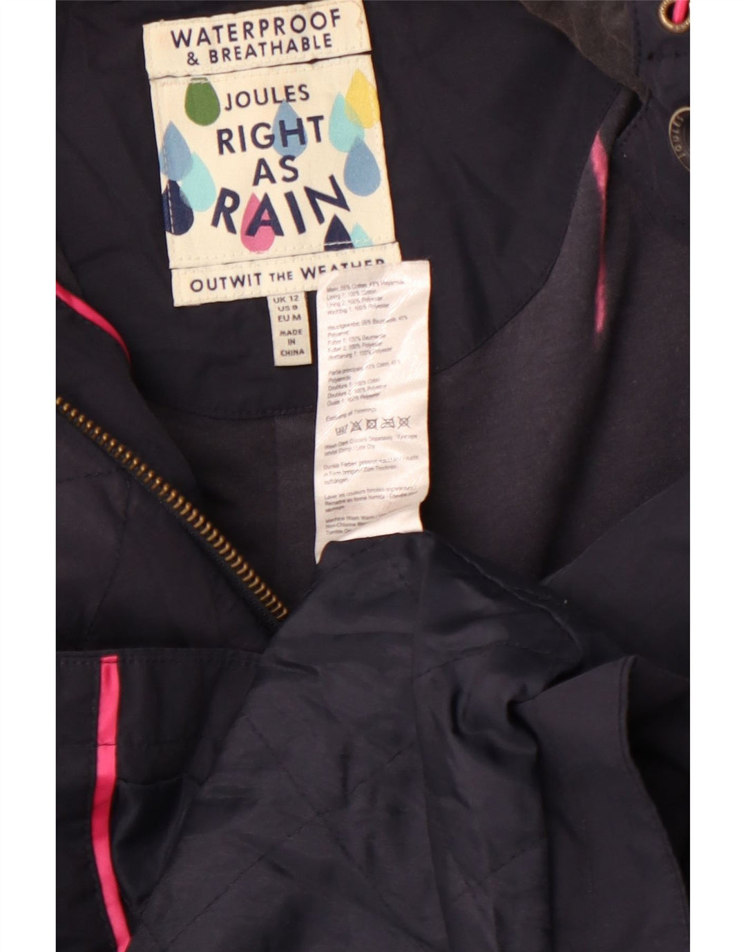 Женский плащ Joules с капюшоном UK 12, средний темно-синий, хлопок