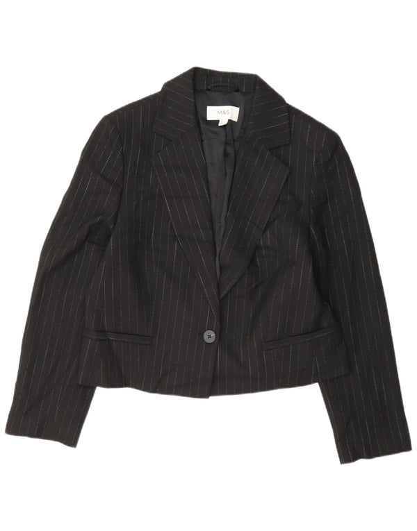 Marks & Spencer Womens 1 Button Blazer Jacket UK 12 Medium Black Striped