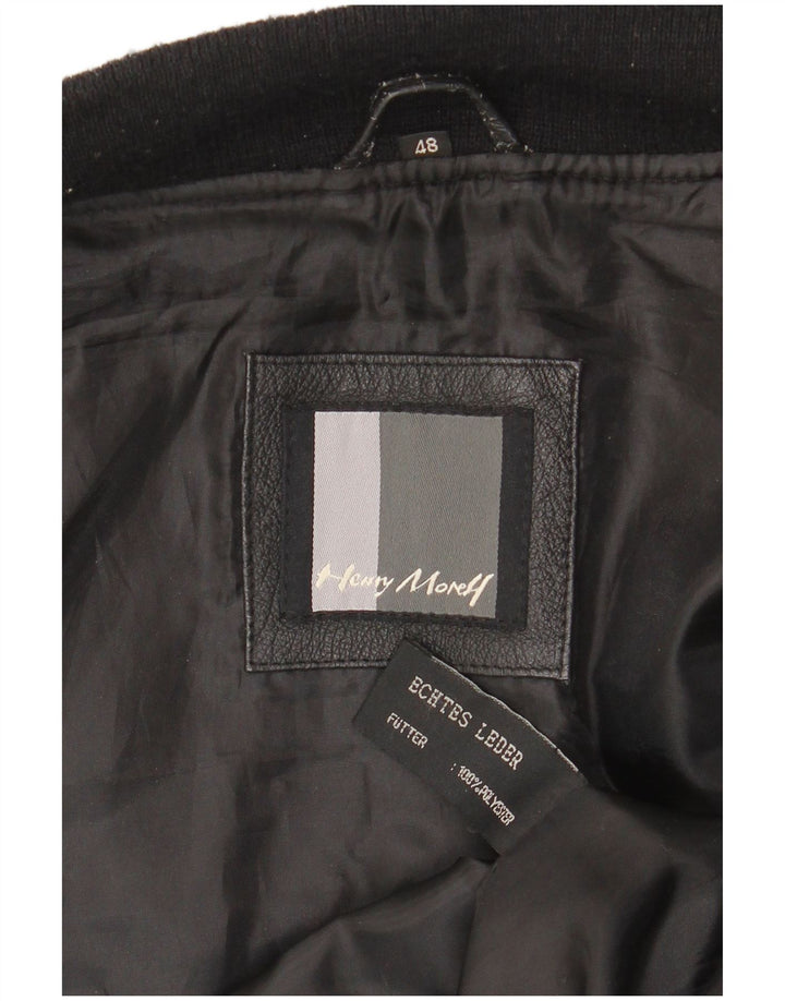 Мужская кожаная куртка-бомбер Henry Morell EU 48, средняя черная кожа