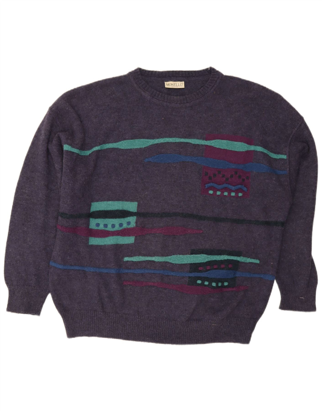 Monello Мужской джемпер с круглым вырезом, свитер XL, фиолетовый, шерстяной с геометрическим рисунком