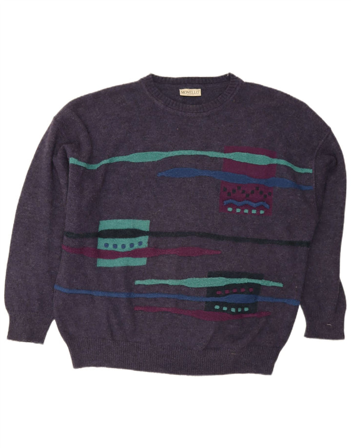 Monello Мужской джемпер с круглым вырезом, свитер XL, фиолетовый, шерстяной с геометрическим рисунком