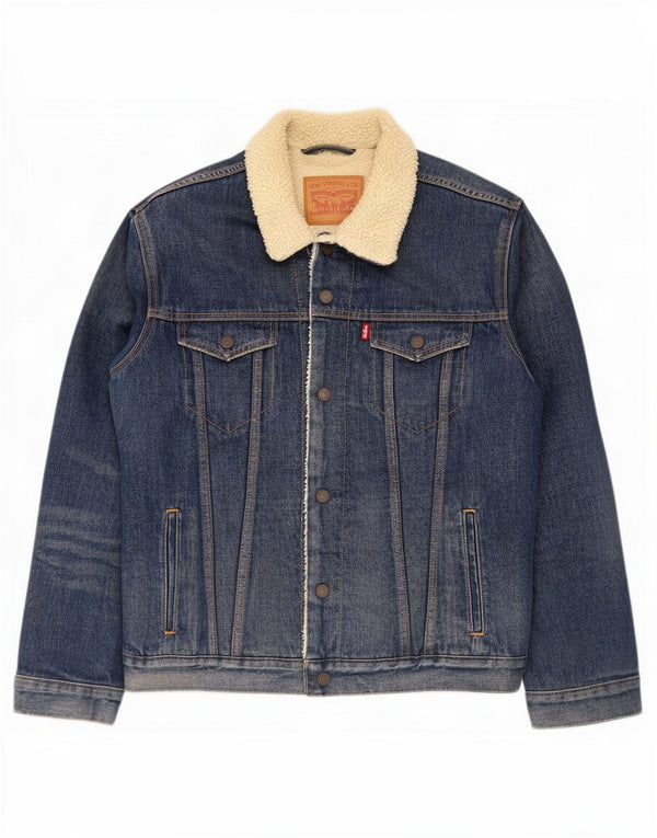Мужская джинсовая куртка шерпа Levi's UK 40, большая синяя, хлопок
