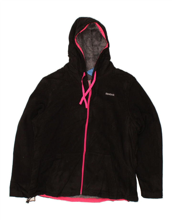 REEBOK Womens Hooded Fleece Jacket UK 18 XL Black Polyester Vintage Reebok and Second-Hand Reebok from Messina Hembry 