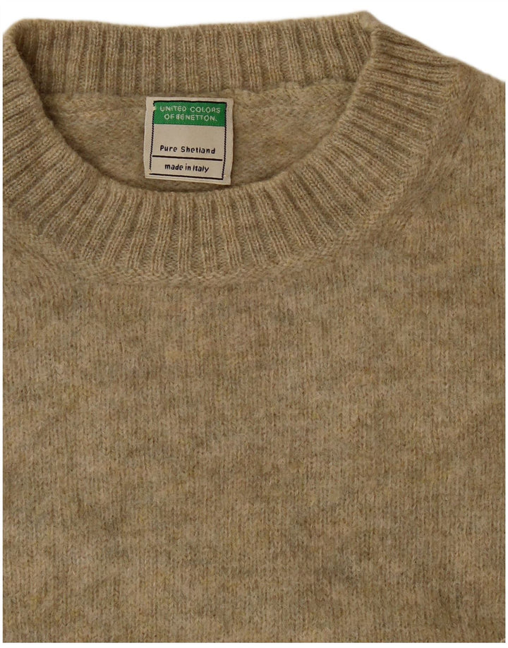 Женский джемпер с круглым вырезом Benetton UK 14, средний хаки, шерсть