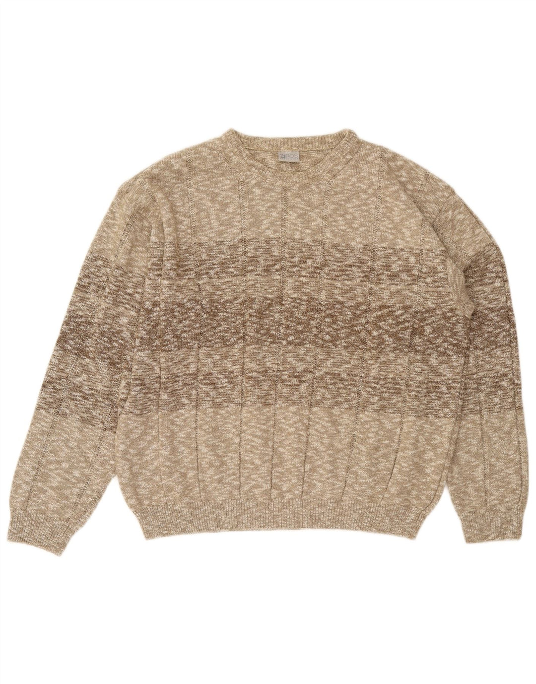 Винтажный мужской свитер с круглым вырезом XL, бежевый в крапинку