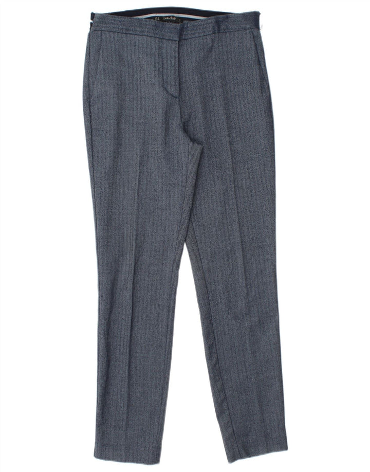 Zara Женские узкие брюки-чиносы, маленькие W26 L27, синие, с узором «в елочку», полиэстер