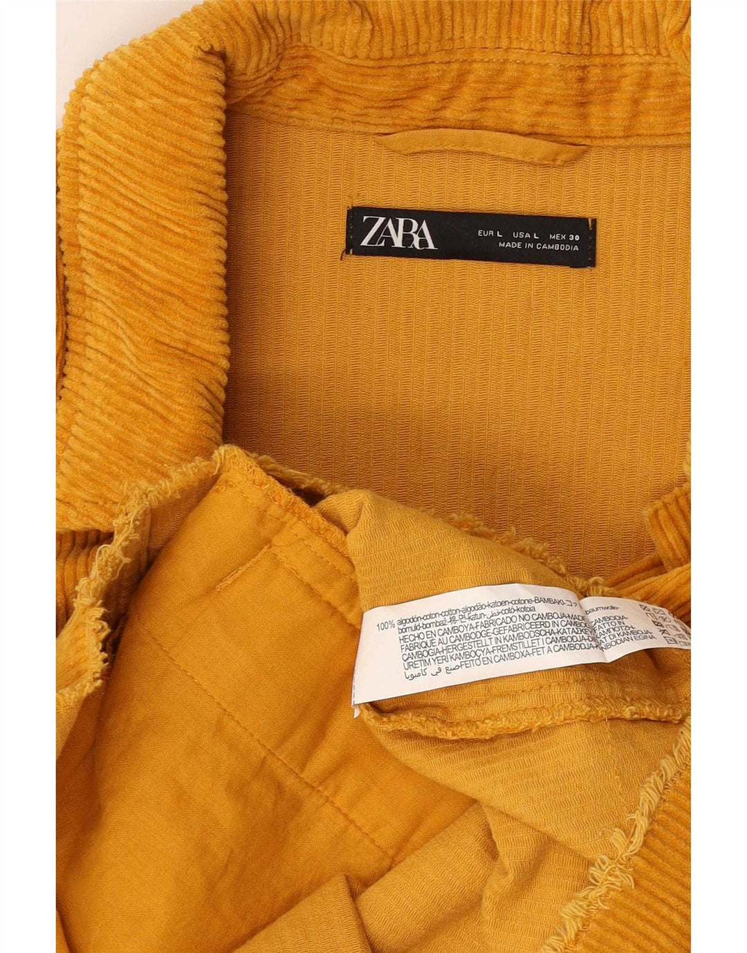 Женская вельветовая куртка оверсайз Zara UK 16, большой желтый хлопок