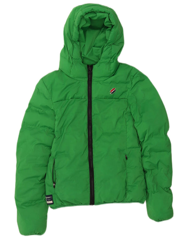 Superdry Womens Hooded Padded Jacket UK 8 Small Green Polyester