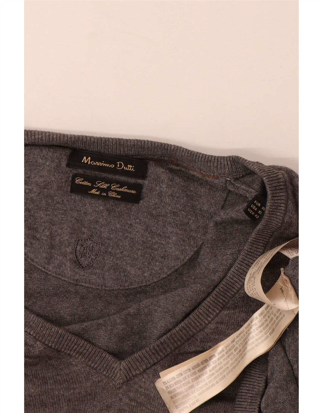 MASSIMO DUTTI Мужской джемпер с v-образным вырезом XL, серый хлопок