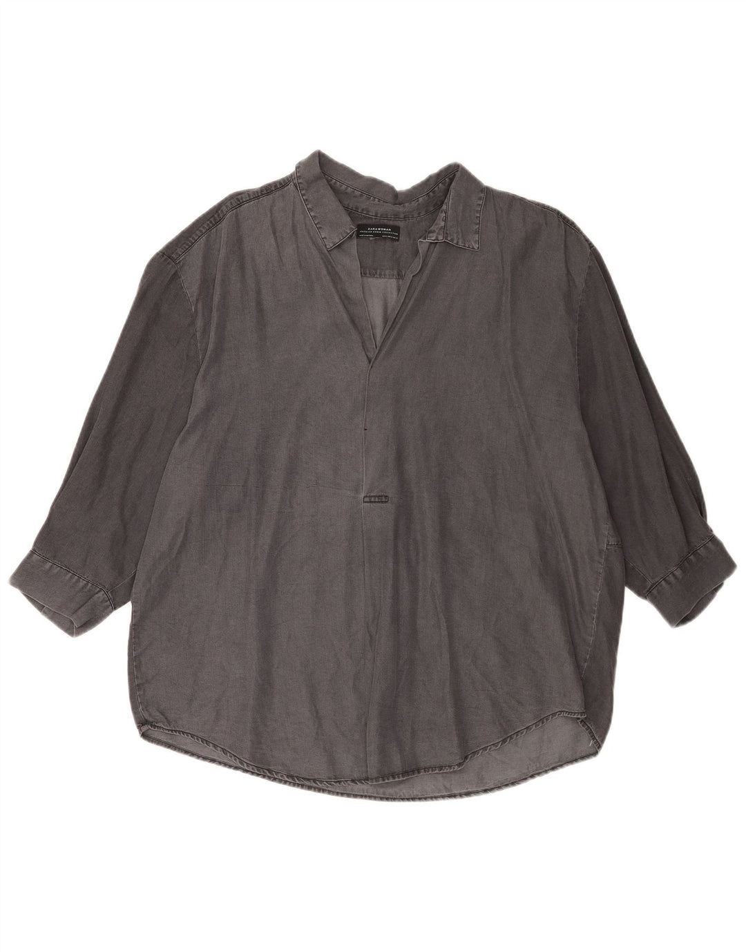 Женская рубашка оверсайз с рукавом 3/4 Zara UK 18 XL серого цвета из лиоцелла