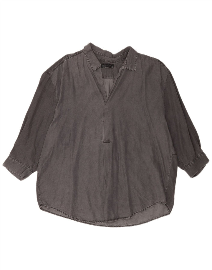 Женская рубашка оверсайз с рукавом 3/4 Zara UK 18 XL серого цвета из лиоцелла