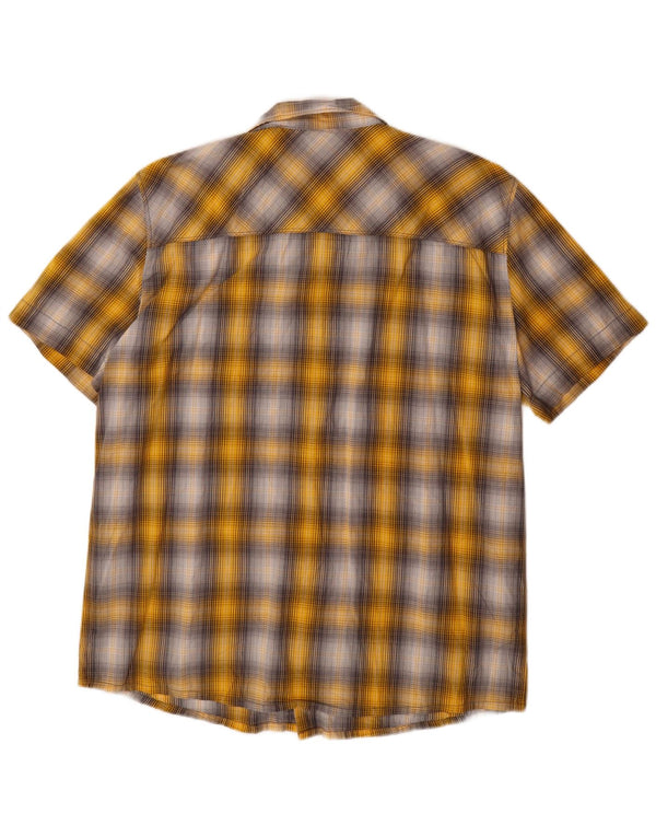 JACK WOLFSKIN Mens Short Sleeve Shirt UK 44/46 XL Yellow Check Cotton