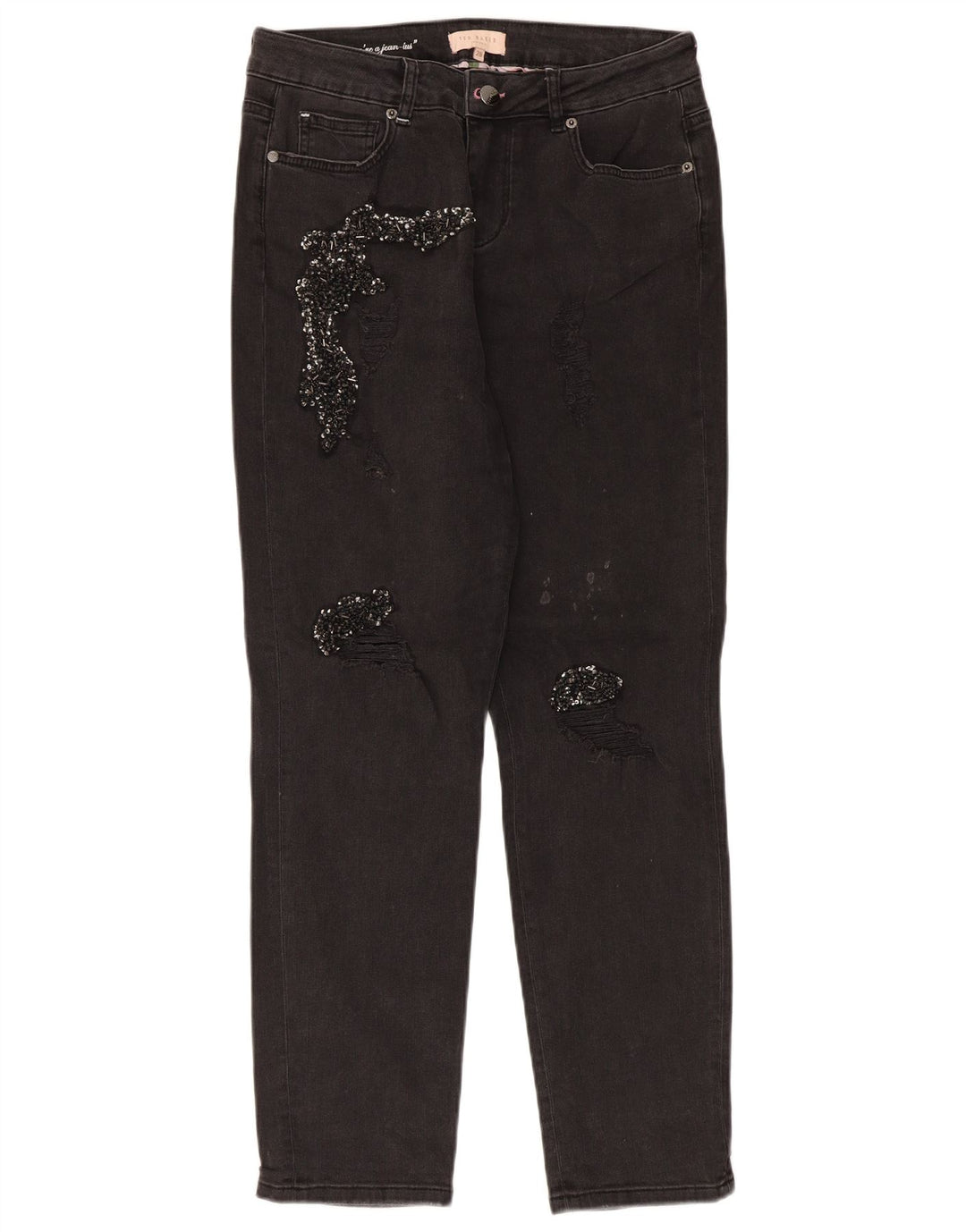 Женские потертые узкие джинсы Ted Baker W28 L28, черные хлопковые