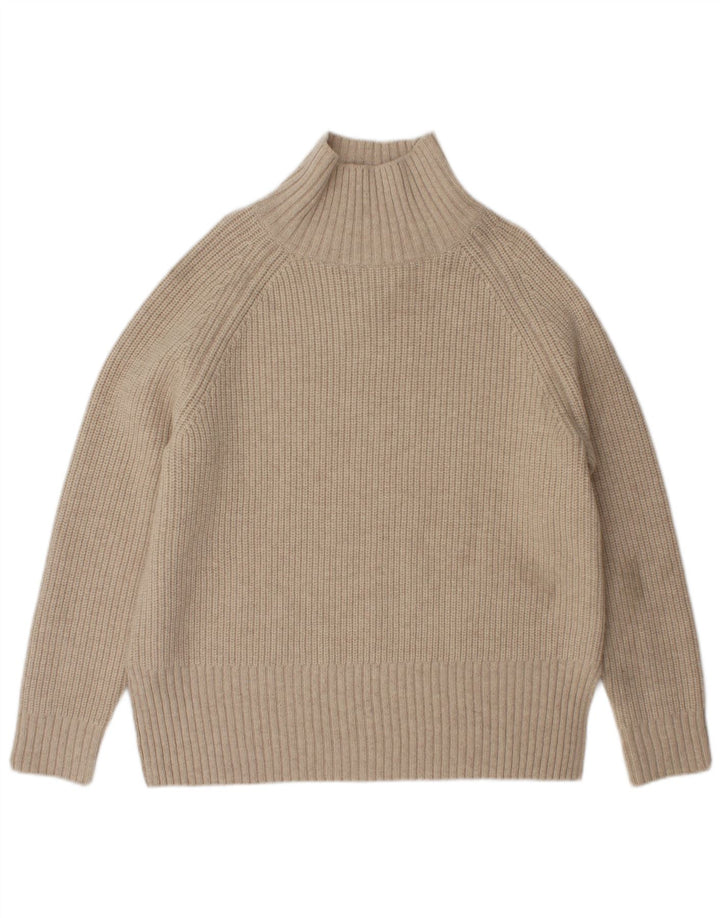 Женский свободный джемпер с высоким воротником Zara UK 10, маленький, бежевый, шерстяной