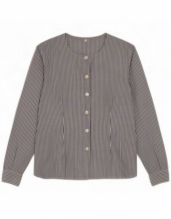 Vintage Womens Oversized Shirt Blouse UK 10 Small Blue Pinstripe Cotton
