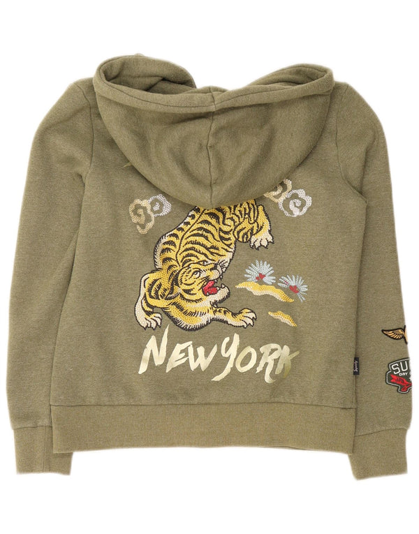 Женский свитер с капюшоном на молнии с графическим рисунком Superdry UK 10, маленький, цвет хаки, хлопок