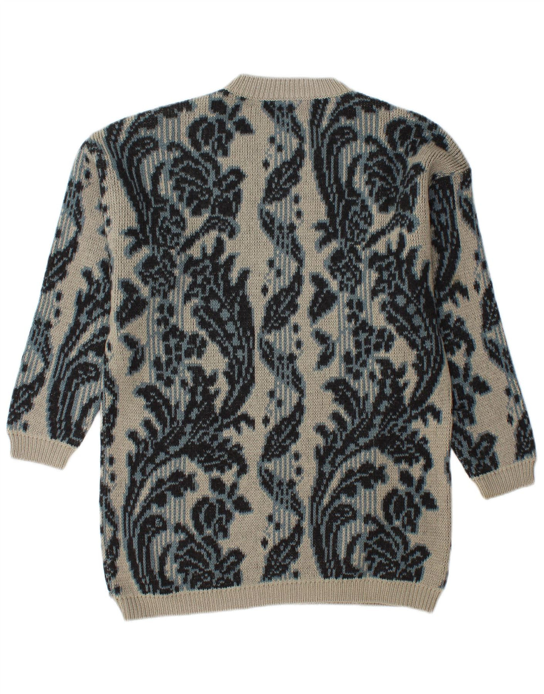 Мужской удлиненный джемпер с круглым вырезом BENETTON IT 46, большой серый с цветочным принтом