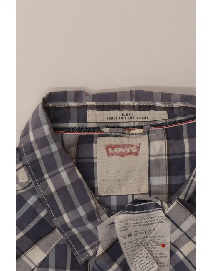 Мужская рубашка узкого кроя с коротким рукавом LEVI'S XL, синяя клетка, хлопок