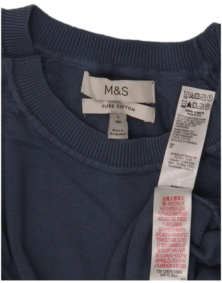 Мужской джемпер с вырезом лодочкой Marks & Spencer, большой синий хлопковый свитер