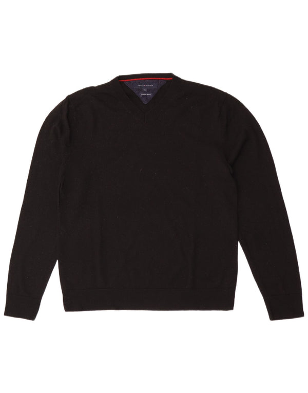 Мужской джемпер с v-образным вырезом Tommy Hilfiger XL, черный, шерсть