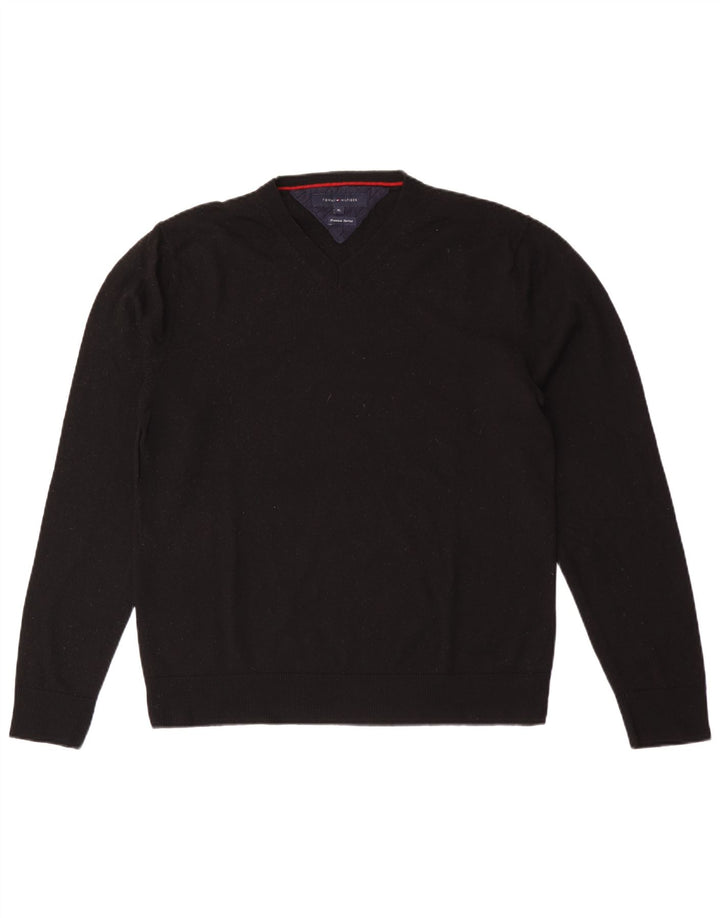 Мужской джемпер с v-образным вырезом Tommy Hilfiger XL, черный, шерсть