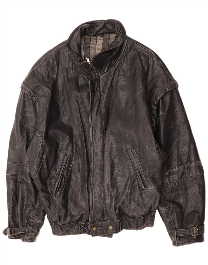 Винтажная женская кожаная куртка IT 52 2XL Черная кожа