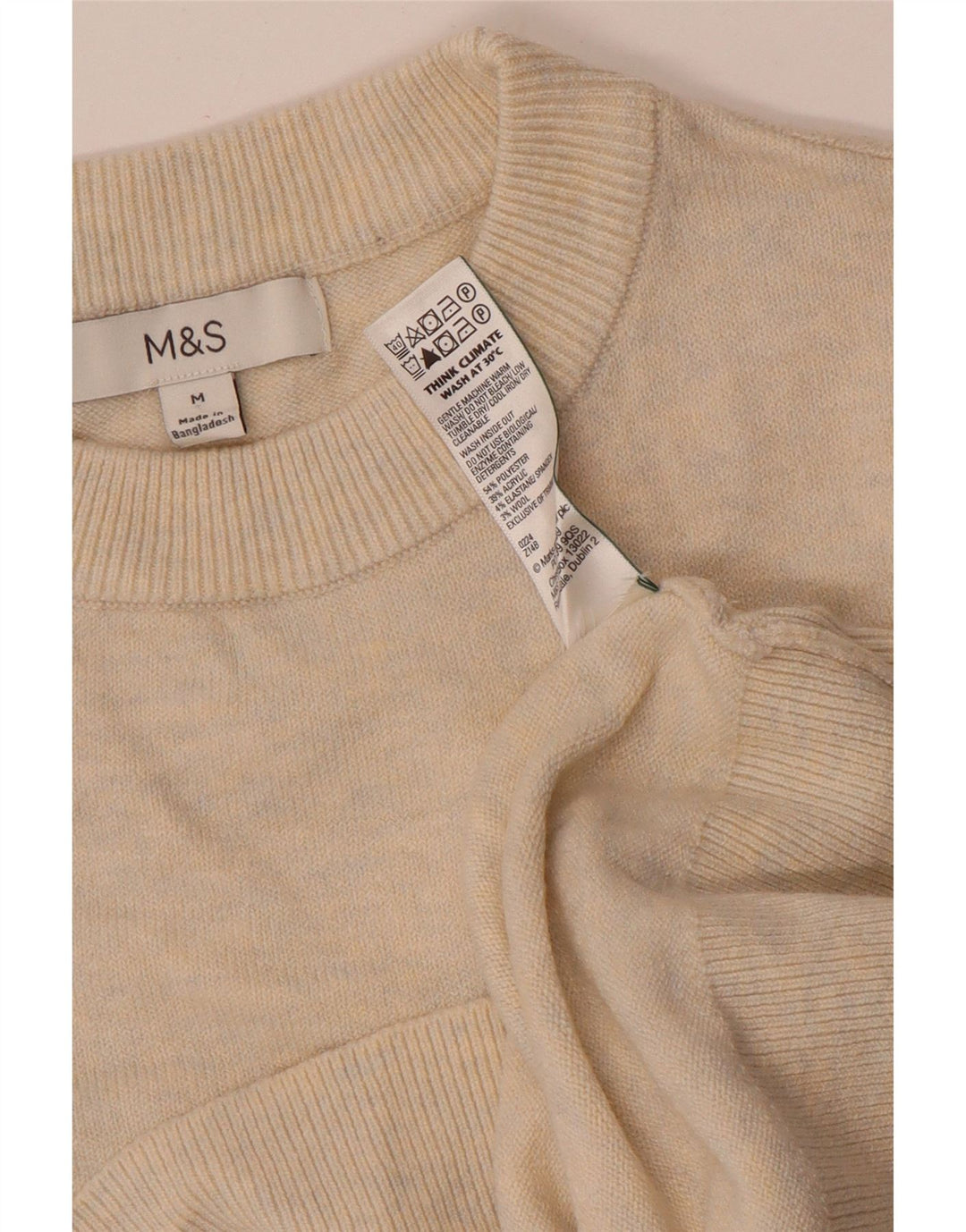 Женский джемпер с круглым вырезом Marks & Spencer, Великобритания, 14, средний, бежевый, в крапинку