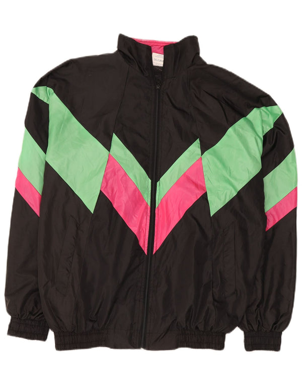 Vintage Mens Tracksuit Top Jacket XL Black Colourblock Polyester