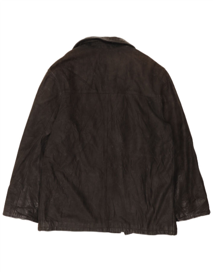 Мужская двубортная кожаная куртка Desi UK 42 XL черная кожа